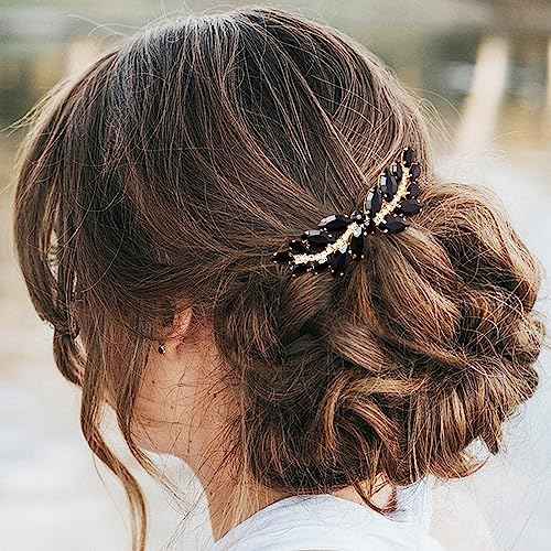 BETITETO Bridal Hair Comb Emerald Green Crystal Wedding Hair Piece Pin Accessories for Women Girls Party (Black)