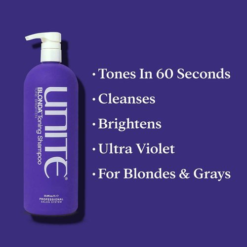 UNITE Hair - BLONDA Toning Shampoo - Purple Formula to Neutralize Brassiness & Brighten Blonde Tones - Ideal for Highlighted & Color-Treated Hair, 33 Fl Oz