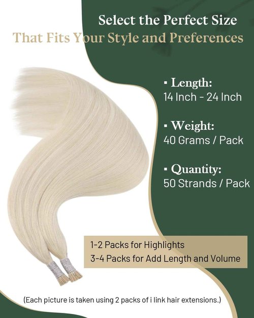 Ugeat Platinum Blonde I Tip Hair Extensions Human Hair for Everyday Use Blonde Itip Human Hair Extensions Reusable Silky Smooth Long Length No Damage 24 Inch 50S