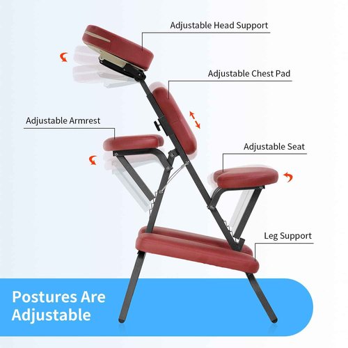 Portable Massage Chair for Tattoo and Spa Foldable Massage Therapy Chair with Adjustable Face Cradle High-Density Cushion Lightweight Design with Carrying Bag Ideal for Salon Use (Burgundy)