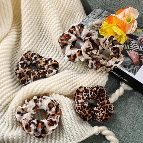 16-Piece Velvet Scrunchies for Women & Girls, No Damage Elastic Big Hair Ties Cute Soft Ponytail Holders Hair Bands for Thin Thick Hair Accessories (Leopard Print-C)