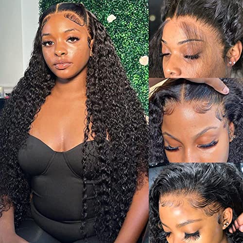 Deep Wave Lace Front Wigs Human Hair 13x6 HD Lace Front Wigs Human Hair Pre Plucked 210% Density 20 Inch Natural Color