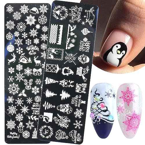 6pcs Christmas Nail Stamping Plate Nail Stamping Kit for Nails Snowflake Reindeer Christmas Tree Lights Image Plates Nail Stamping Plate for Women£¨4.72 x 1.57 inch£©