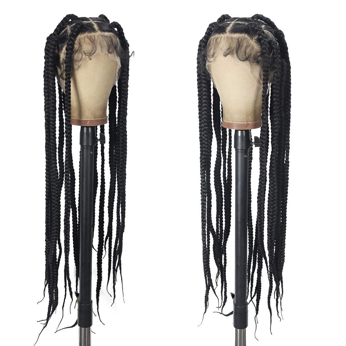 360 Full Lace Jumbo Braided Wigs for Black Women 32inch Knotless Braids Glueless Wigs No Cornrow Long Jumbo Box Braided Wig With Baby Hair (1B, 32inch)