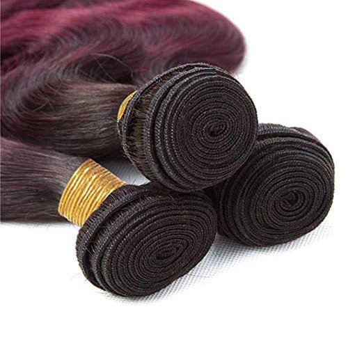 GLSMOSNW 1B/99j Bundles Human Hair 14 16 18 Inch Burgundy Ombre Body Wave Bundles Double Weft Unprocessed Brazilian Virgin Hair Extensions Black And Wine Red