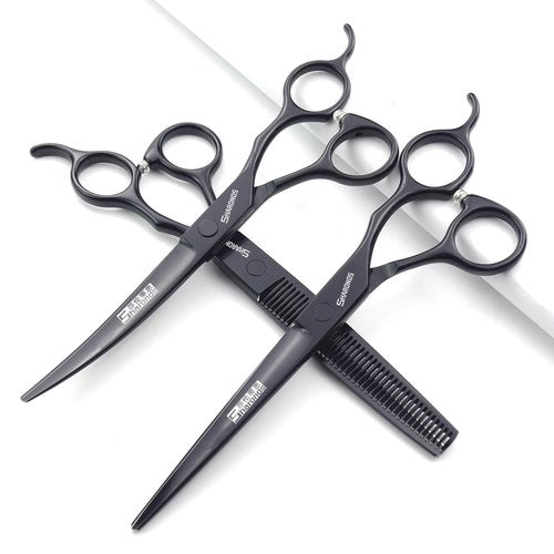 6/6.5/7 Inch Black Hairdressing Scissors Salon Hairdressing Tool 440c High Hardness Stainless Steel Haircut Hair Thinning Hairdressing Scissors (7 Inch 3pc-A)