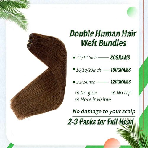 Sew in Hair Extensions Human Hair Chocolate Brown Real Human Hair Extension 24 Inch 120G