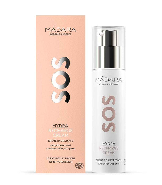 MÁDARA Organic Skincare | SOS Hydra Recharge Cream – 50ml, Intensely hydrating moisturiser with hyaluronic acid and linseed, Dermatologically proven face cream for dry skin, Organic certified