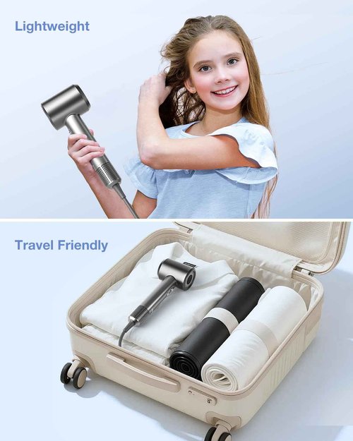 Hair Dryer, High-Speed Ionic Low Noise Blow Dryer with 160000 RPM Motor for Fast Drying, Thermo-Control Portable Hair Blow Dryer with Magnetic Nozzle for Home Travel Salon (P2306F Grey)