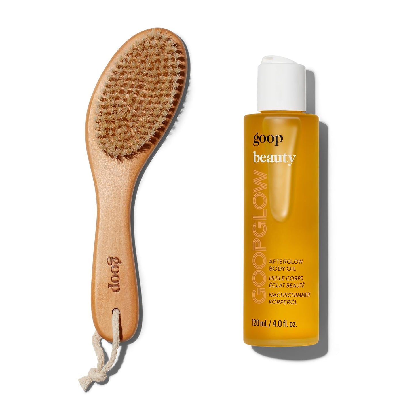 goop Beauty Dry Brush & Body Oil Bundle | Exfoliating & Detoxifying Dry Brush to Sweep Away Dead Skin Cells | 4 fl oz Fast-Absorbing Hydrating Body Oil to Moisturize Dry Skin | Silicone & Paraben Free