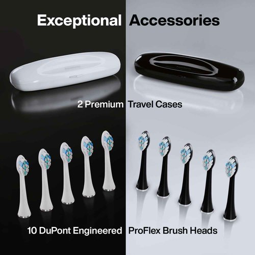Aquasonic Duo Series PRO – Ultra-Whitening Electric Toothbrush Set – 5 Modes & Smart Timers – Premium Travel Cases & 10 Proflex Brush Heads – ADA Accepted Toothbrushes