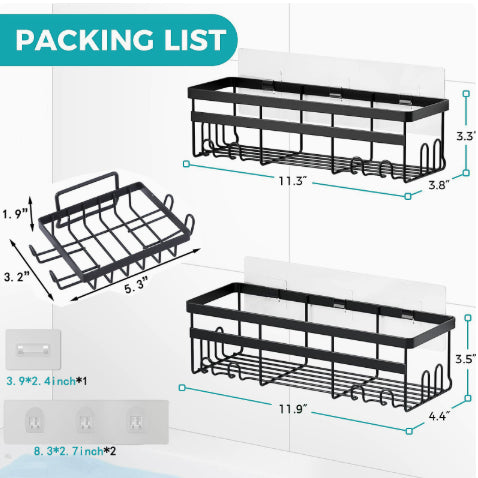 Punch-Free Wall Hanging Bathroom Storage Rack Set - Modern 5-Piece Black