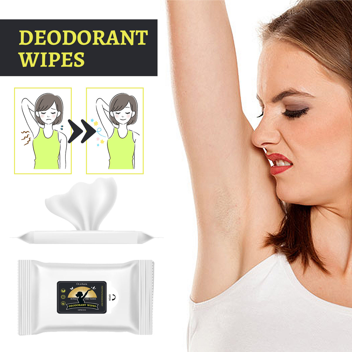 Odor Deodorizing Wet Wipes - 10 Pieces, Moisturizing & Odor Control