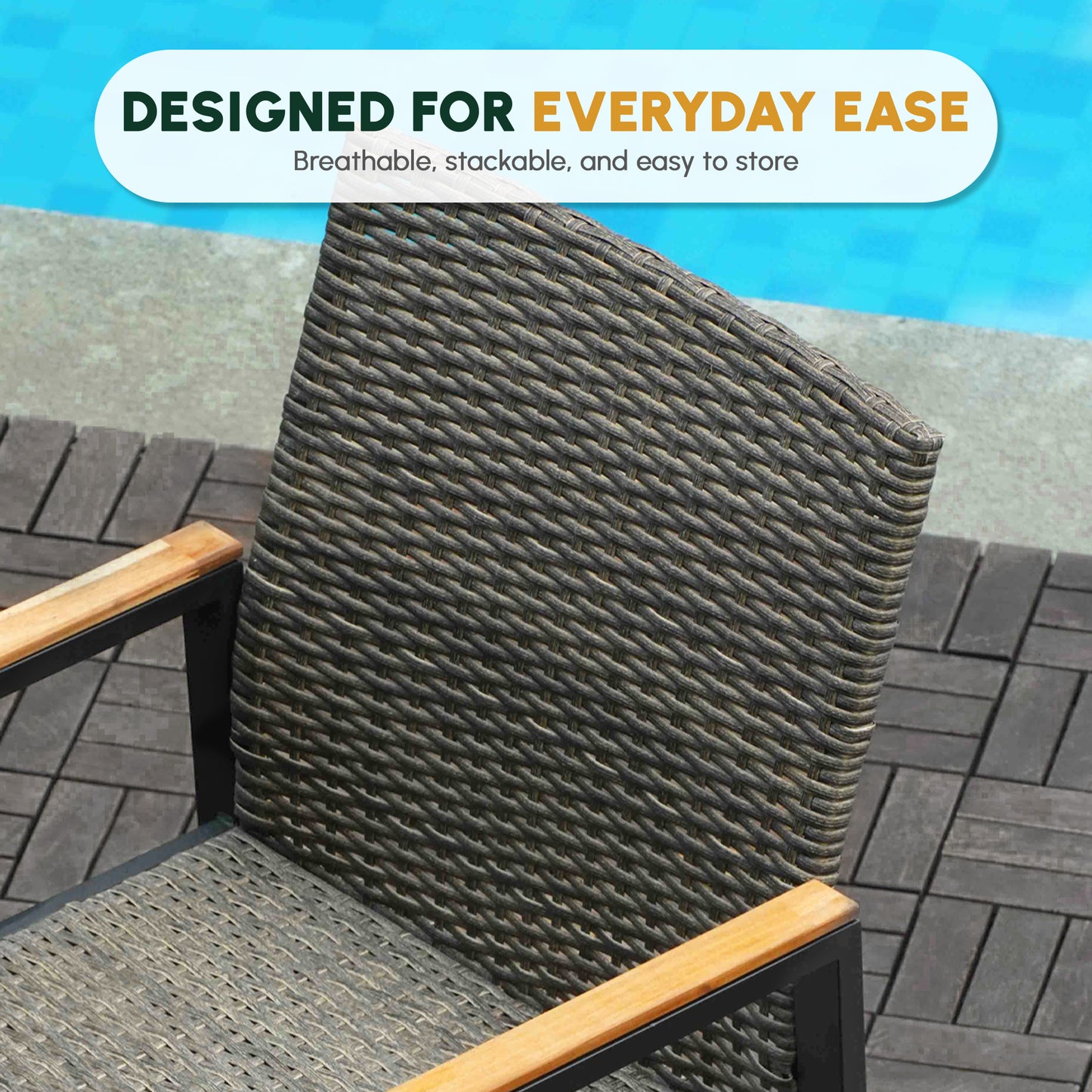 7-Piece Outdoor Dining Set with Acacia Wood Table & Rattan - Brown Gray