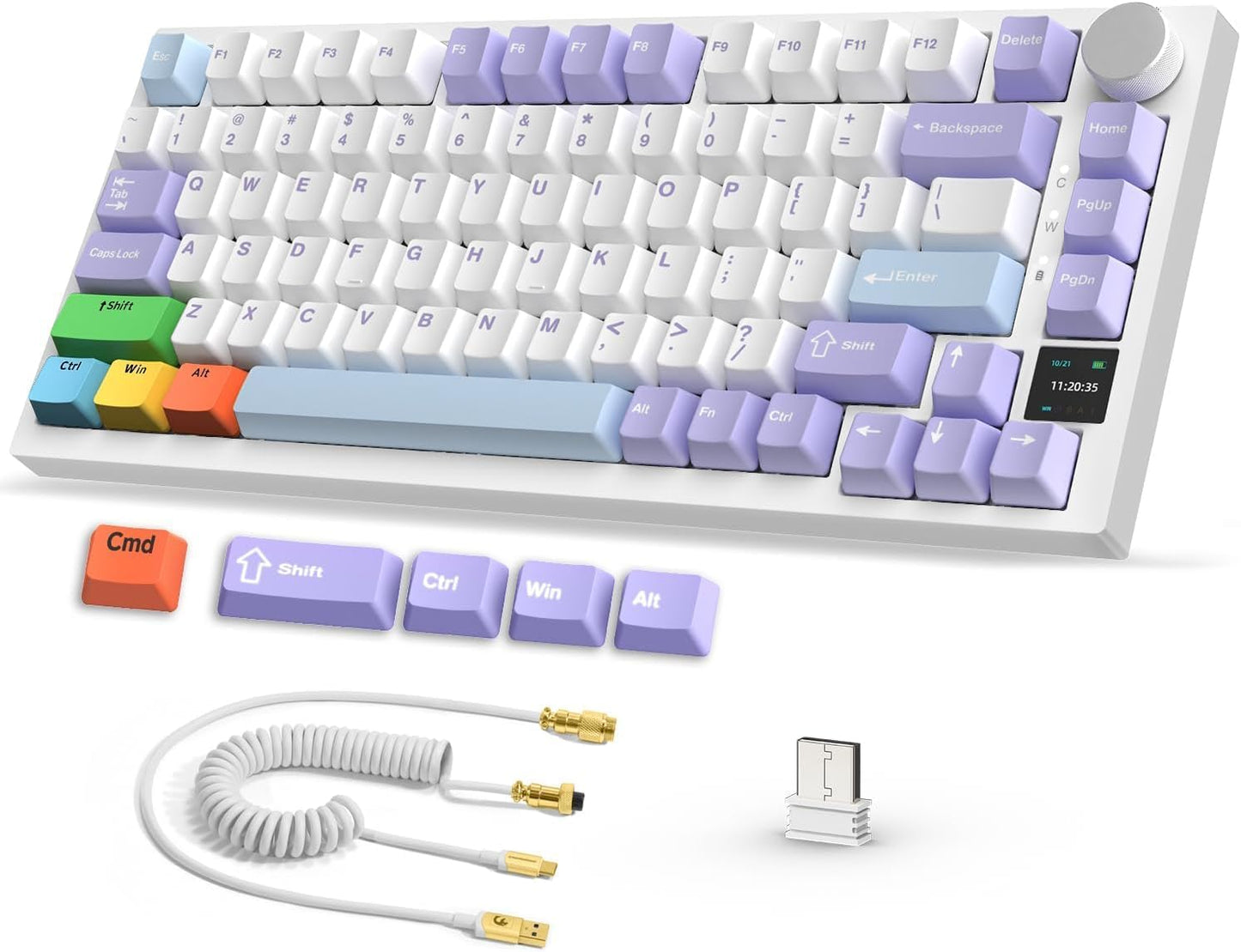 Attack Shark ajazz AK820 Wired Mechanical Gaming Keyboard with Volume Knob Hot Swappable 75% Gasket Keyboard 5-Layer Noise Absorbing Foam PBT Keycap Ice Blue Backlit Blue Switch for PC/Win/Mac-White