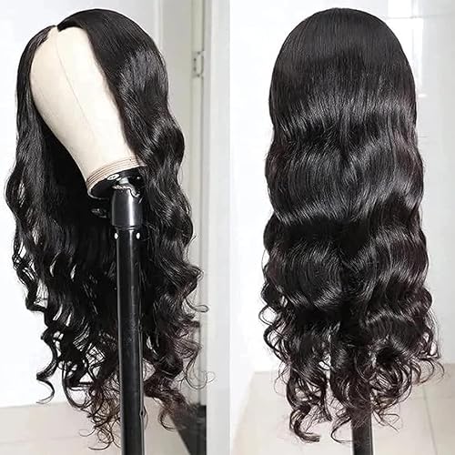 Xagujpo Glueless V Part Wig Human Hair Body Wave for Black Women Upgrade U Part Human Hair Wig 100% Beginner Friendly No Sew In No Glue 180% Density Natural Color (18 inch)