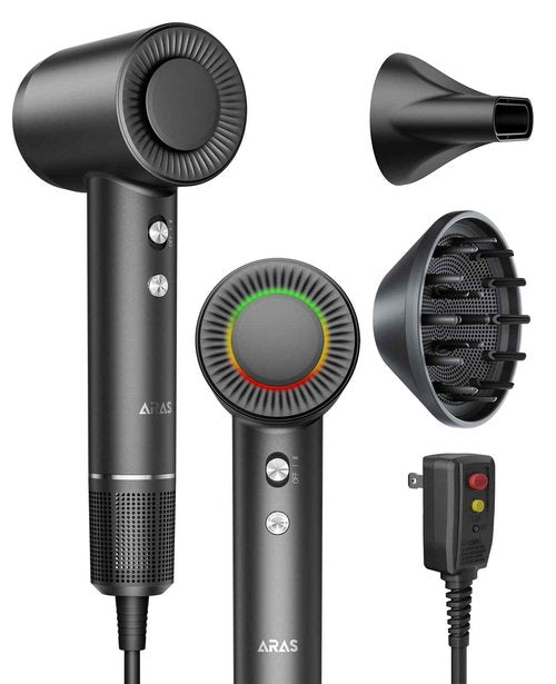 Hair Dryer, Negative Ionic Blow Dryer with 160000 RPM Professional High-Speed Blow Dryer, Brushless Motor for Fast Drying, Low Noise Thermo-Control Hairdryer with Magnetic Nozzle (Black)