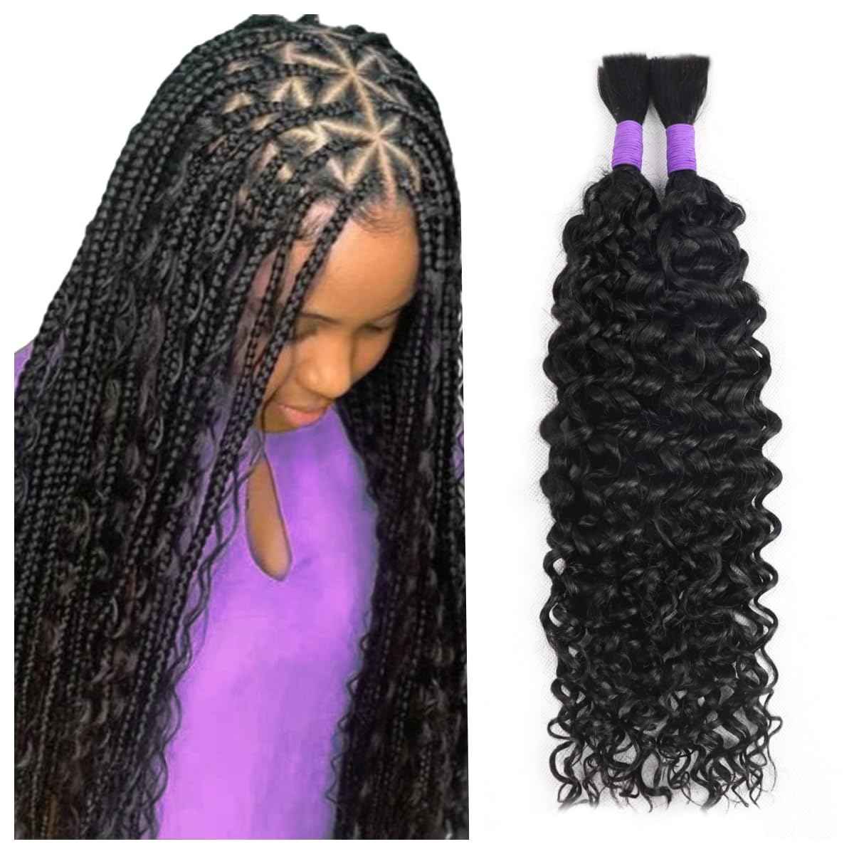 Human Braiding Hair Boho Hair For Braiding Water Wave Bulk Human Hair Braiding Hair No Weft 100g (1Pack-2Bundles) 100% Human Hair Braiding For Bohe Braids (Water Wave, 22 Inch)