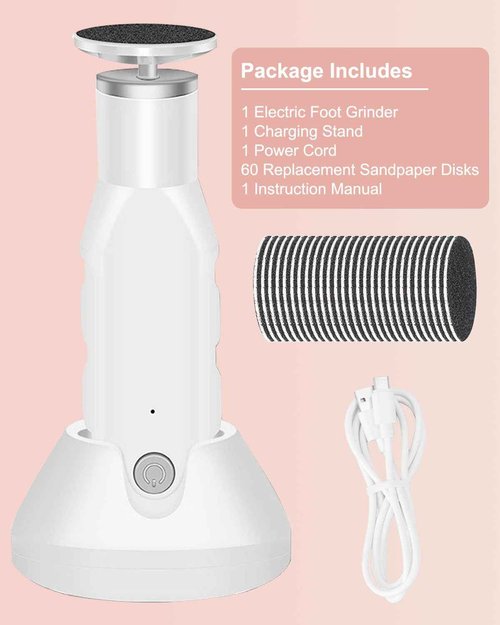 Electric Foot Callus Remover, Dioche 650 RPM Electric Foot File, Adjustable Speed, USB Charging, Removable and Washable, with 60pcs Replacement Sandpaper Disk, for Dead Cracked Hard Skin Calluses