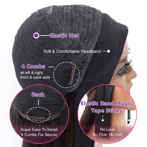 feibin Headband Wig Human Hair Wigs for Black Women Human Hair Headband Wig Body Wave 26 Inch Wear and Go Wigs Glueless Human Hair Wig Machine Made None Lace Front Wig Natural Color 150% Density