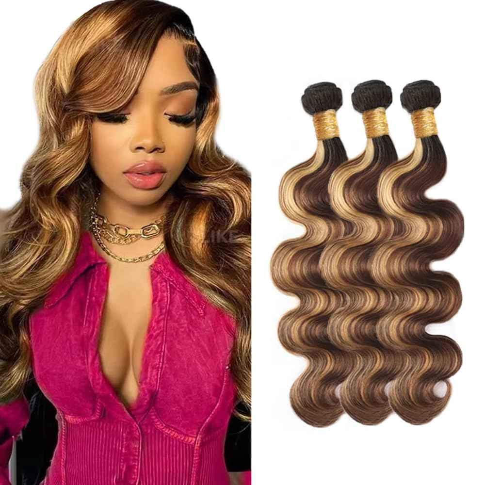 28 30 32 inch 4/27 Bundles Human Hair Ombre Body Wave Bundles Brown and Blonde Highlight Human Hair Bundle