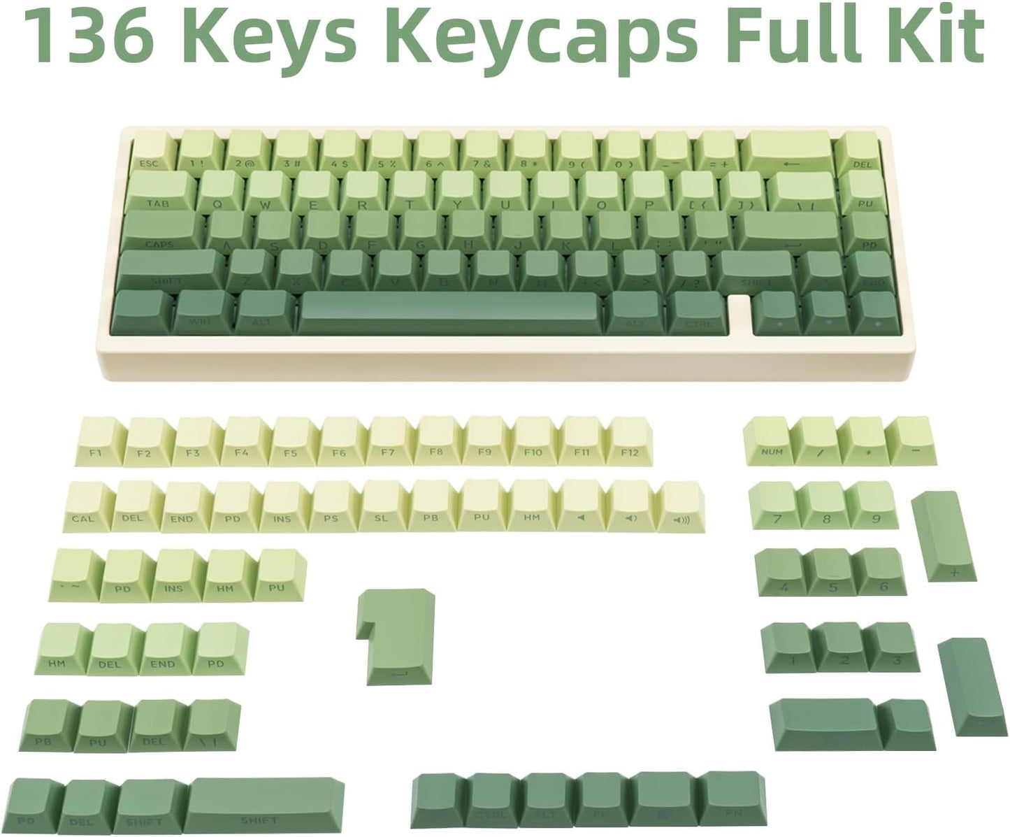 136 Keys Cherry Profile Shine Through PBT Keycaps Set, Pink Gradient Keycap Side Print, Double Shot PBT Key caps Cute, Backlit Custom White Keycaps for ANSI/ISO Layout Mechanical Keyboard