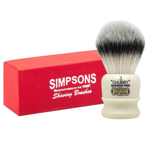 Simpsons Shaving Brush Chubby 3 Sovereign Fibre - Faux Ivory Handle - Premium Wet Shave Tool for Rich Lather - Extra Soft & Dense - Luxury Shaving Brush for Smooth, Comfortable Grooming