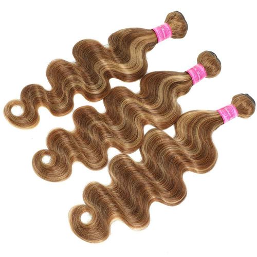 Brown Highlight Ombre Human Hair Bundles Body Wave Bundles 100% Unprocessed Brazilian Virgin Hair Honey Blonde Highlight Body Wave 3 Bundles Double Weft Extensions