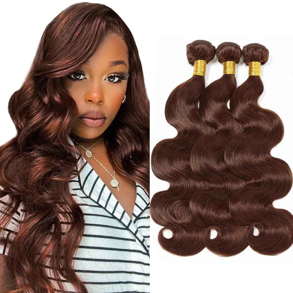 #4 Brown Bundles Human Hair Body Wave Bundles 28 28 28 Inch Chocolate Unprocessed Brazilian Virgin Hair 3 Bundle 50 Gram Per Bundle Deals Quick Weave Hair Extensions