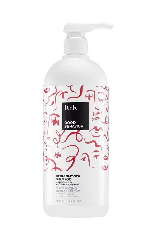 IGK GOOD BEHAVIOR Ultra Smooth Shampoo Liter | Frizz Control + Hydrates + Shine | Vegan + Cruelty Free | 33.8 Oz