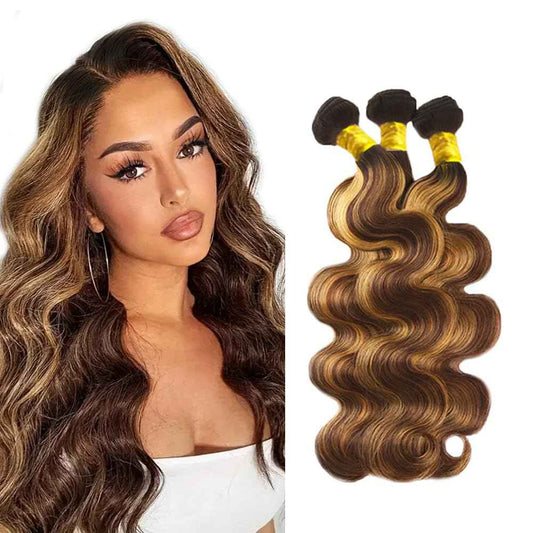 34 34 34 Inch Ombre Honey Blonde P4/27 Body Wave Bundles Human Hair Highlight 3 Bundles Brown and Blonde Bundle Hair Extensions