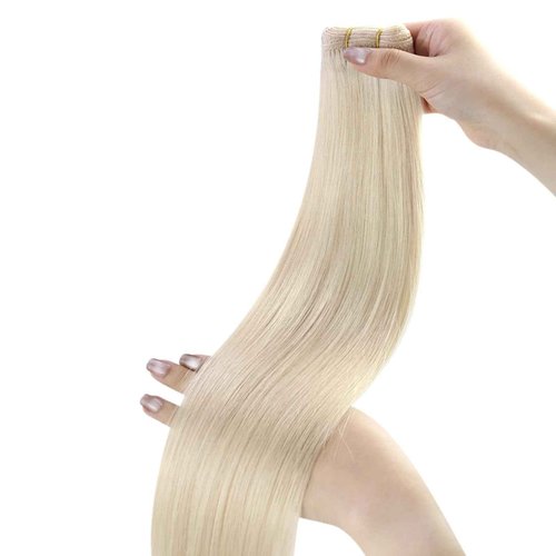 Easyouth 22 Inch Weft Hair Extensions Human Hair Blonde Sew in Hair Extensions Real Human Hair White Blonde Soft and Smooth Human Hair Extensions Sew in for Women 100G