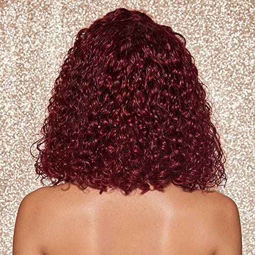 99j Burgundy Bob Lace Front Wigs Human Hair for Women 13x4 Hd Lace Frontal Short Curly Glueless Bob Wigs Pre Plucked Brazilian Remy Hair Wigs Wine Red Color 12 inch
