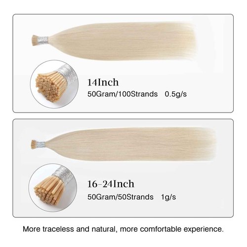 ABH AmazingBeauty Blonde Hair Extensions 24 Inch I Tip Ash Platinum #60A - Soft Fusion Human Hair 50Gram/50Strands