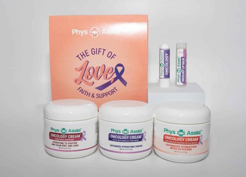 PhysAssist Bundle Oncology Kit - Comfort Kit For Chemo Patients. Essentials for Face, Body & Feet. Includes Oncology Botanicals, Recovery and Foot Support. (3-4 oz), lip balm and nausea inhaler