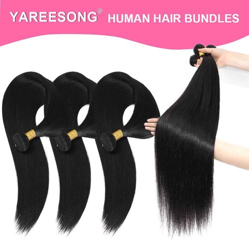 Straight Human Hair Bundles 12A Brazilian Human Hair 3 Bundles 100% Unprocessed Virgin Human Hair Extensions Natural Black Color 18 20 22 Inch