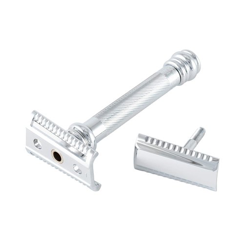 MERKUR 39C Double Edge Safety Razor, Slant Bar Design- Long Handle, Made in Germany, Plastic-Free, Two Piece Design