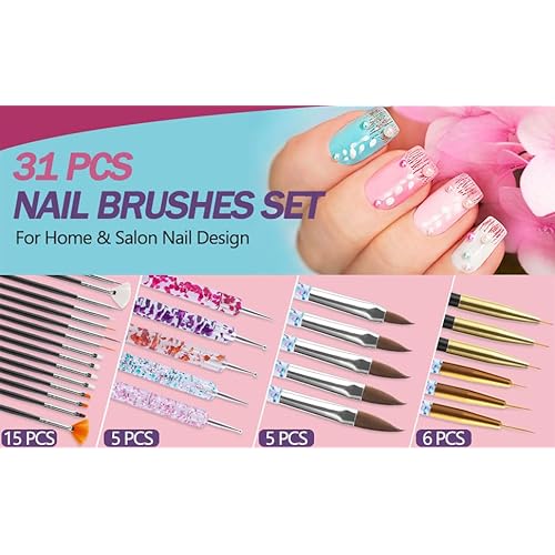 Artdone 35pcs Nail Art Pens brushes,Nail Art Tool Set,Nail Dotting Tools,Nail Dust Brush,Striping Nail Art Brushes for Long Lines,Nail Drawing Pen For Nail Design