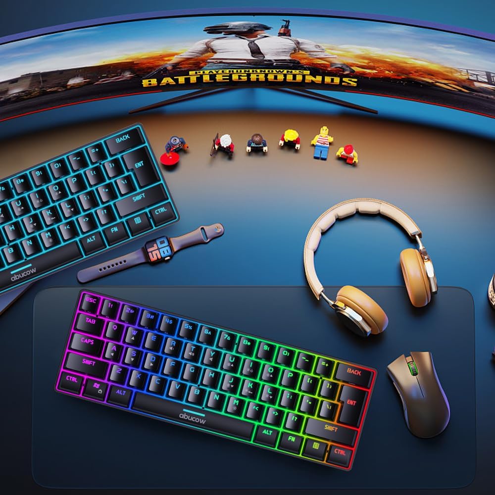 abucow Gaming Keyboard Minimalist Portable Wired Ultra-Compact Mini Imitation 61 Keys RGB Backlit Keyboard (Black-White)