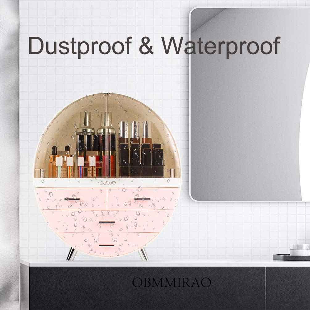 OBMMIRAO Elegant Dustproof Makeup Storage Organizer Box, Waterproof Large Cosmetics Organizer Storage with Drawers Skincare Cosmetic Display Cases for Countertop Bathroom Dresser Dedroom
