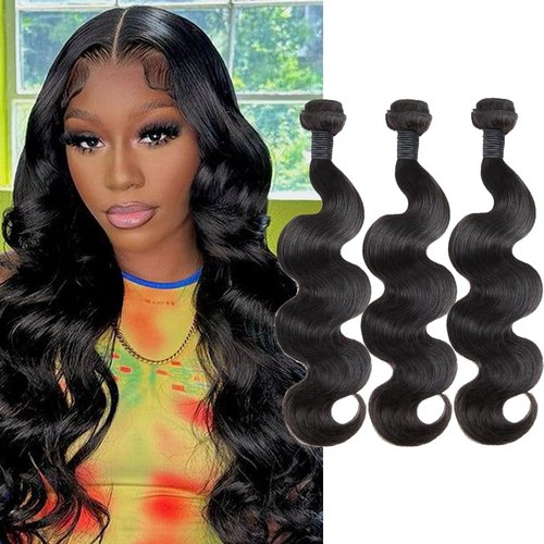 CHEEON Body Wave Bundles Human Hair 18 20 22 Inch Human Hair Bundles 12A Grade Unprocessed Brazilian Virgin Hair Extensions 3 Bundles Deal Natural Black