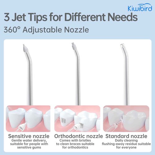 KIWIBIRD Mini Water Flosser for Travel, Ultra-Portable Cordless Oral Irrigator with UVC Light, IPX8 Waterproof 3 Modes, 230mL Teeth Cleaner for Tonsil Stones & Braces Care - Home & Travel (Green)