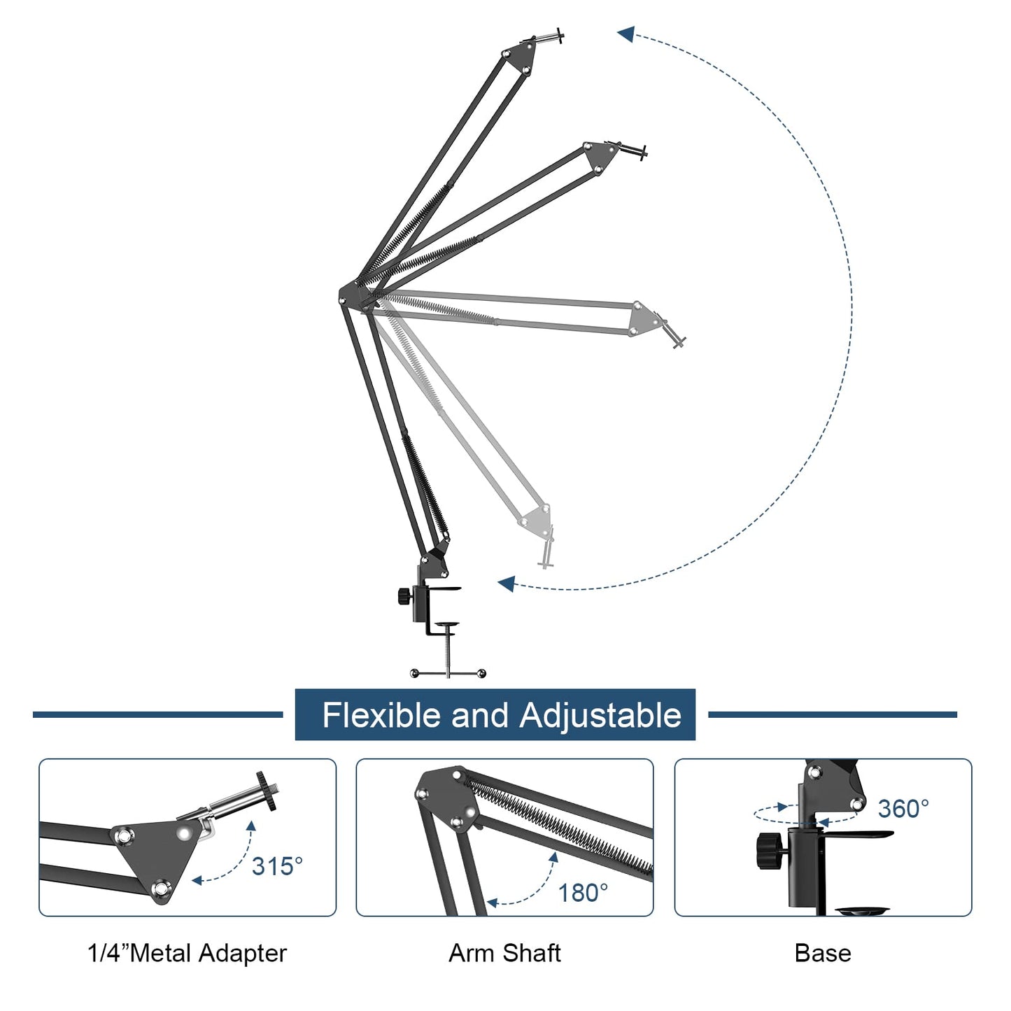 ANIVIA Articulating Arm Phone Mount, Adjustable Arm Webcam, Phone Holder for Streaming, Baking, Crafting, Compatible with 4.3-6.7 inch Devices