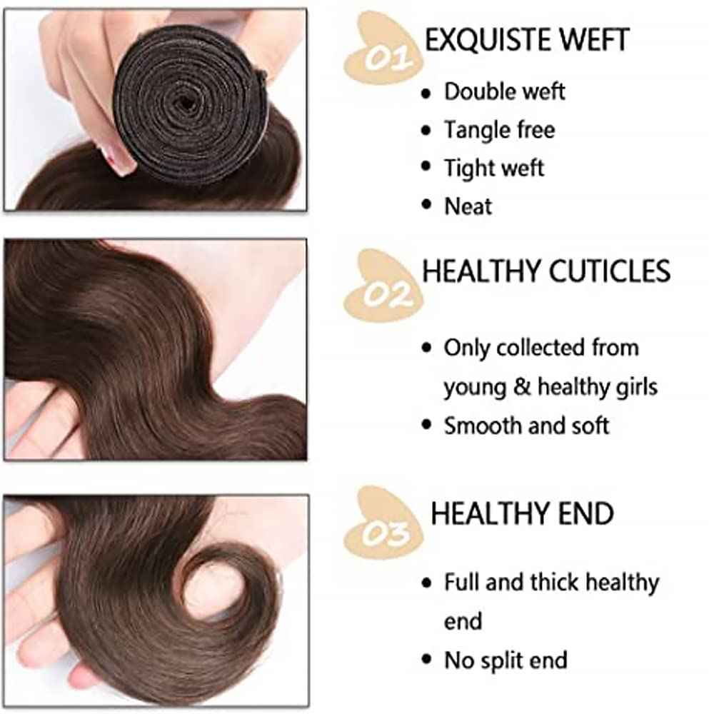 30 30 30 Inch Color #4 Bundle Dark Brown Body Wave Human Hair Bundles Chocolate Brown Bundle Color #4 Body Wave Bundles Huma Hair