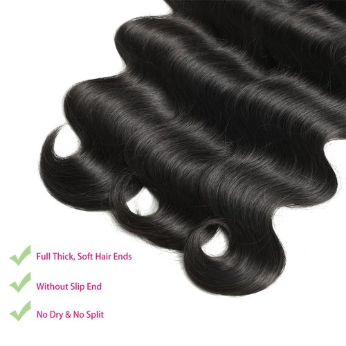 Human Hair Bundles 12 14 16 Inch 12A Body Wave Bundles Human Hair 100% Unprocessed Brazilian Virgin Hair 3 Bundles Double Weft Hair Extensions for Black Women Natural Black