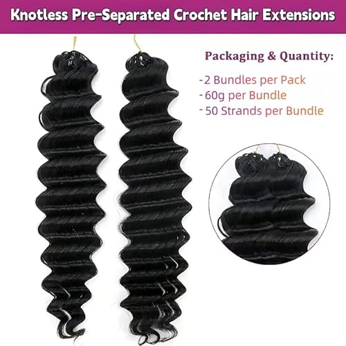 100% Human Hair Knotless Pre-Separated Crochet Hair Extensions Deep Culry Feather Hair Deep Wave Feather Line Hair Extensions Natural Color 18Inch 60g