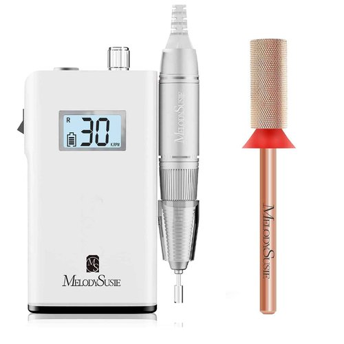 MelodySusie Professional Rechargeable 30000 RPM Nail Drill with Large Barrel Nail Buffer Bit
