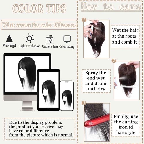 HVVZOY Hair Toppers for Women Real Human Hair,360°3D Big Basement Cover Topper for Women with Thinning Crown with Wispy Clip in Bangs Realistic Scalp (1B, 3D Wispy Bangs 14INCH)