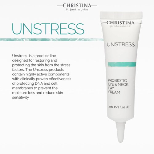 -CHRISTINA- Unstress Probiotic Eye & Neck Day Cream for Face | Peptide Eye Cream Nourishes, Protects, & Soothes Face Skin | Face Moisturizer for Normal, Dry & Sensitive Skin 1 fl. oz (30 ml)