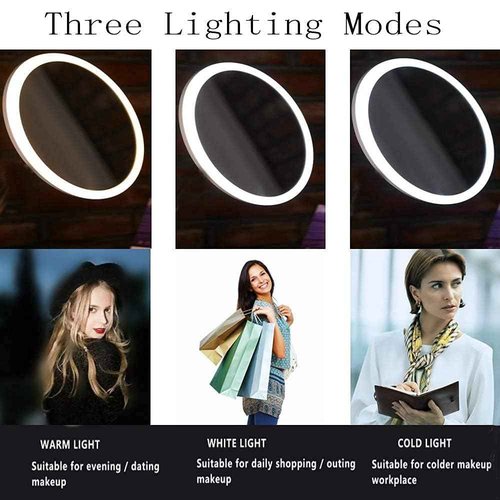 Cavoli Wall Mount Makeup Mirror 9 Inches with LED Lighted 10x Magnification,has 3 Colors Lights Modes,13" Extension Arm Magnifying Vanity Mirror Electric Plug Powered, Brushed Nickel Finish